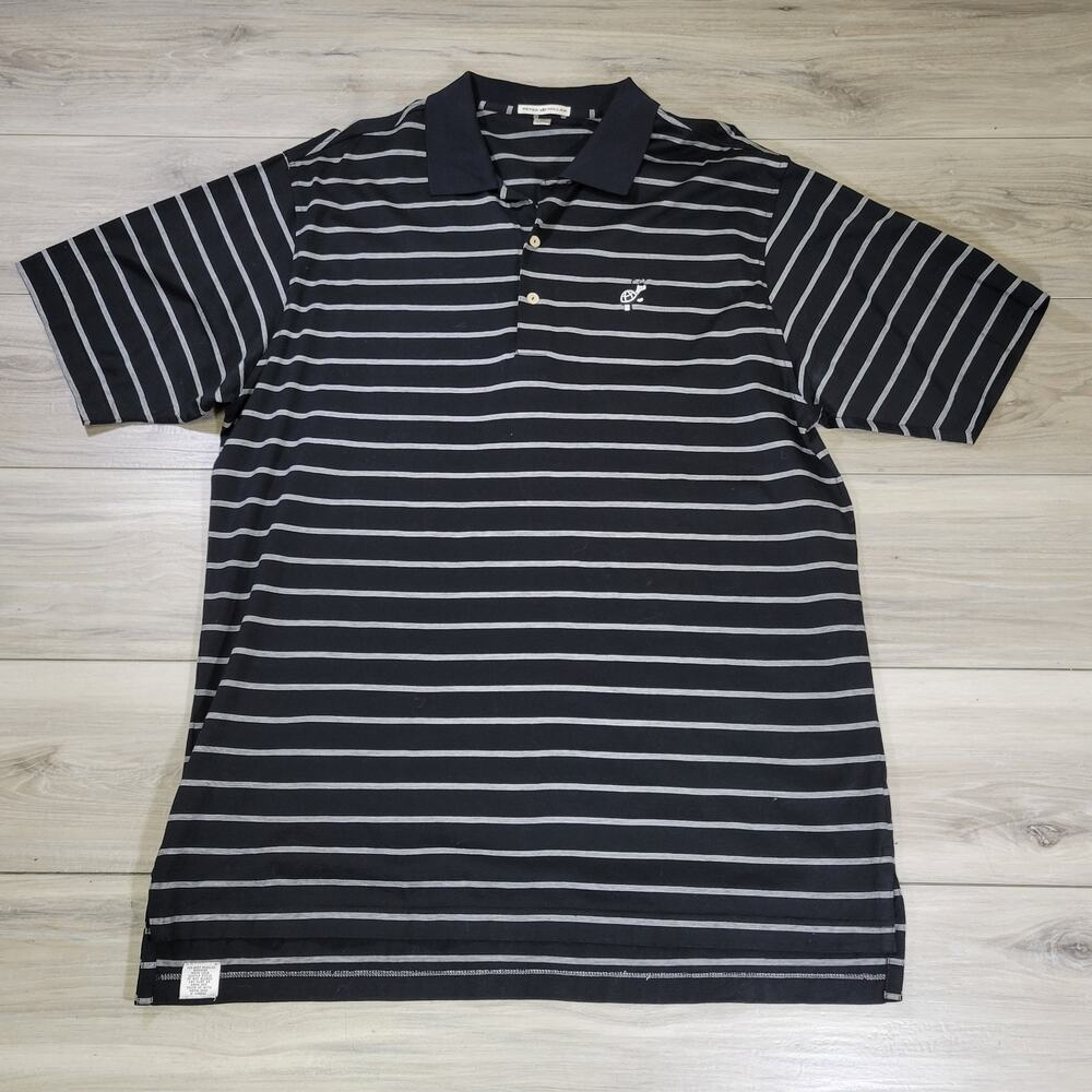 Peter Millar Polo Shirt Men's XL Black Striped 3 Button